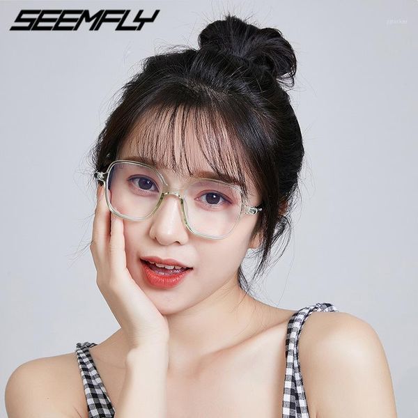 

seemfly anti blue light glasses men women luxury transparent clear lens eyeglasses spectacle plain mirror female goggle eyewear fashion sung, Black