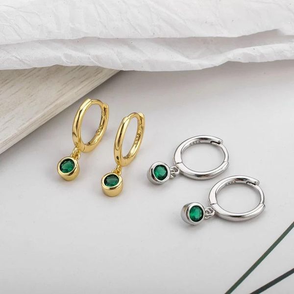 

hoop & huggie yaologe 925 sterling silver white green zircon earrings female fashion simple elegant temperament charm jewelry couple gift, Golden;silver