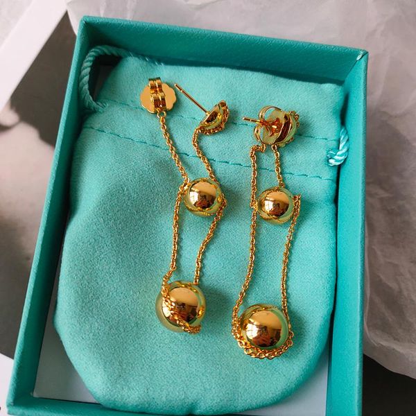 

stud long tassel temperament niche earrings glossy ball women, Golden;silver