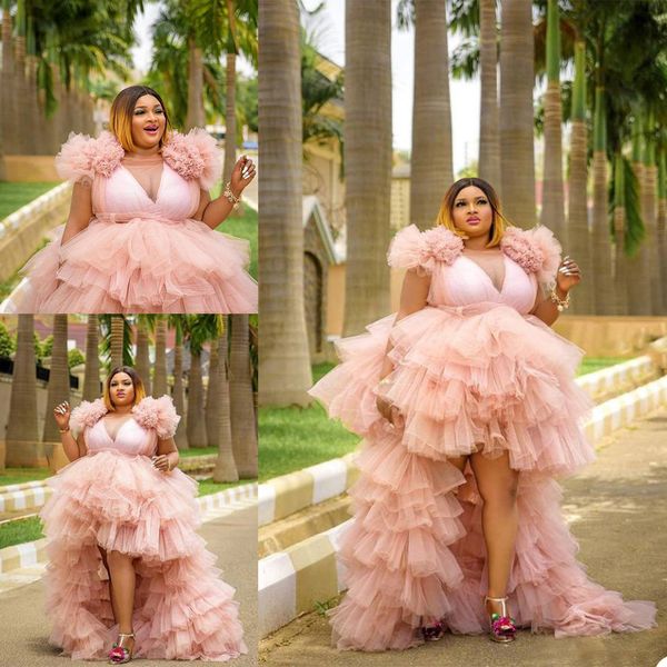 Vestidos de noite grávida rosa foto vestes pajam robe sexy profundo vice-pescoço de vice-laço tule vestido feito sob encomenda feita Hi-lo roupão de banho vestido de malha