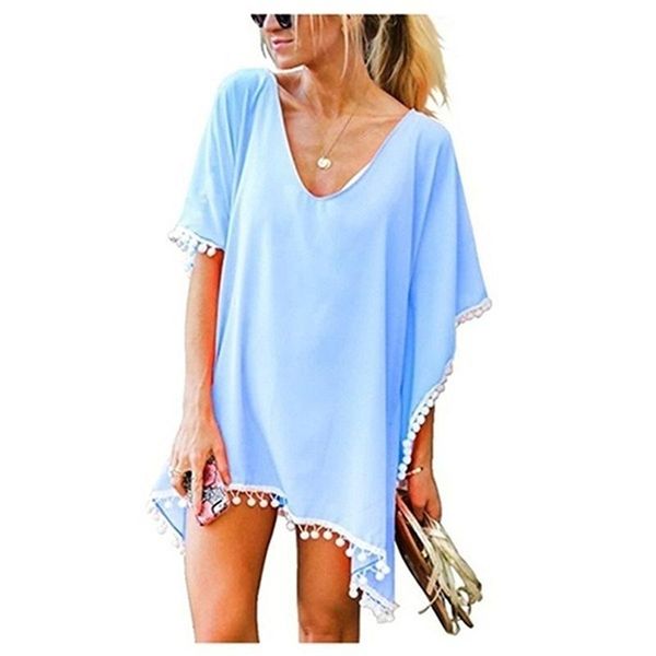 

women's swimwear summer women swimsuit bikini beach cover ups chiffon tassels dress elegant bathing suit tunic, White;black