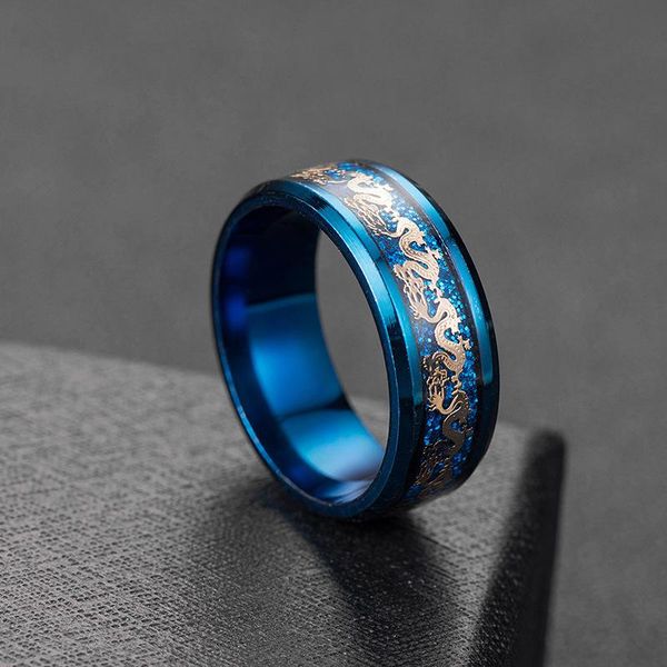 

cluster rings european and american men's titanium steel dragon pattern ring personality fashion domineering stainless index finger, Golden;silver