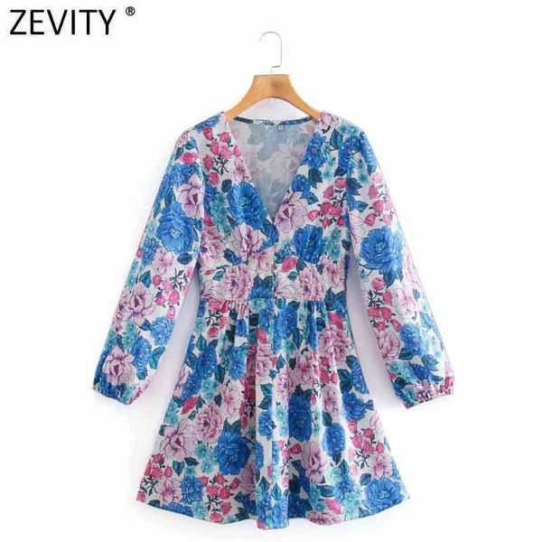 

zevity women elegant v neck flower printing casual slim a line mini dress female long sleeve side zipper chic vestido ds4848 210419, Black;gray