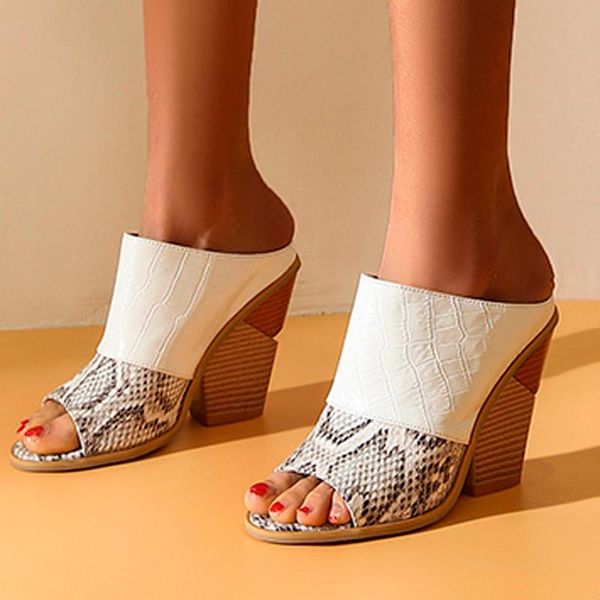 

shoes woman summer fashion snake print open toe square heels beach shoe large size slippers sandals 2021feb27, Black