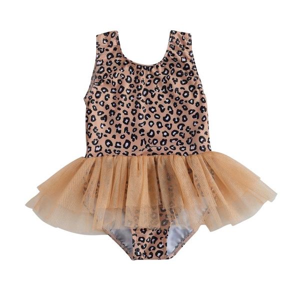 

fashion toddler girls summer leopard print swimsuit swimming bodysuits tulle dress chidlren swimwear kids one-pieces, Black