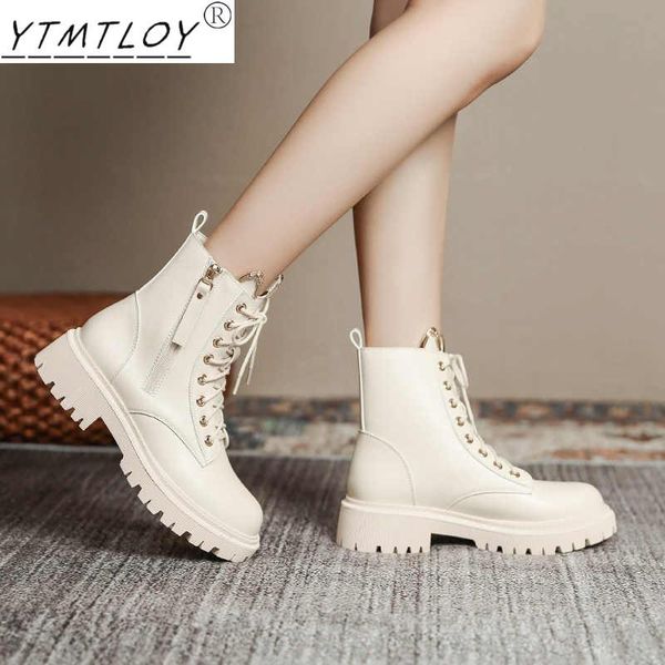 

boots 2022 mid-tube women's autumn and winter fashion lace-up zipper botas mujer sports platform heel shoes, Black