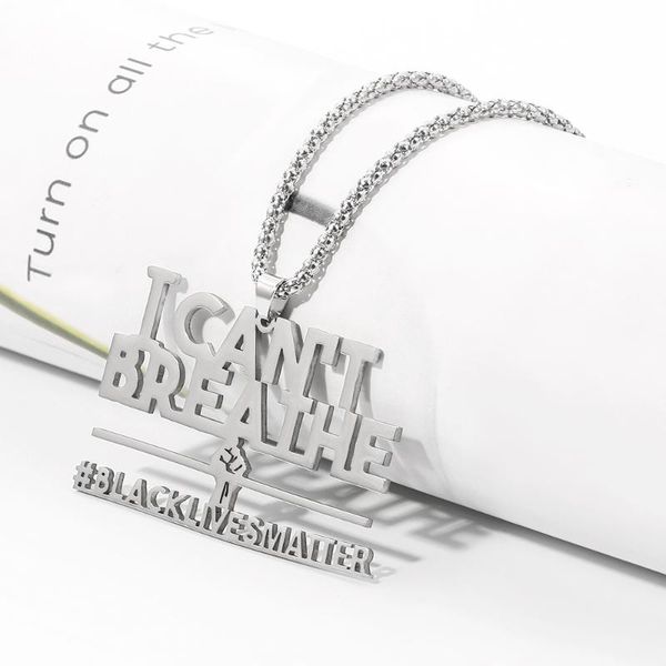 

arrival stainless steel i can't breathe pendant necklace women men letter chain black lives matter necklaces, Silver