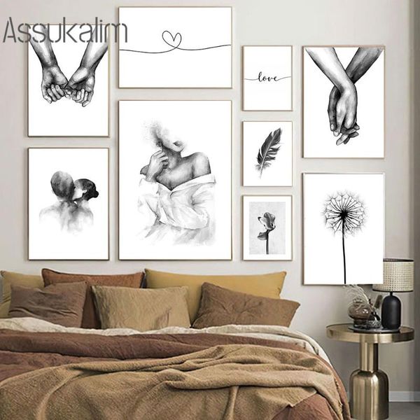 

paintings black white posters abstract prints gril painting minimalist poster feather dandelion print line pictures living room decor
