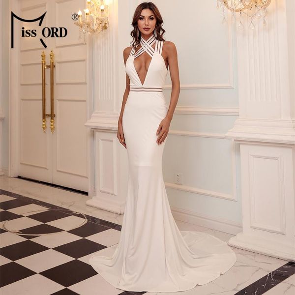 

casual dresses missord high neck open front hollow out party dress women off the shoulder maxi solid color backless bodycon ft8798, Black;gray