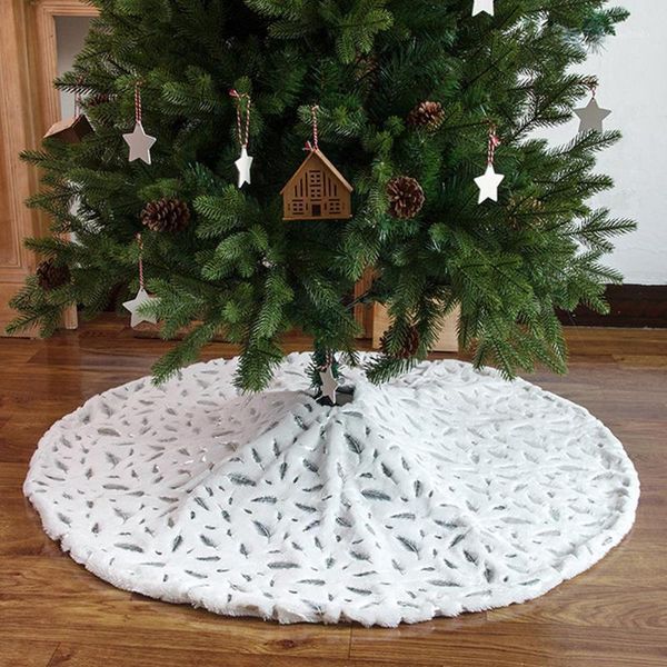 

christmas decorations tree skirt foot carpet mat xmas plume printing base cover for home snowflake year with sequin