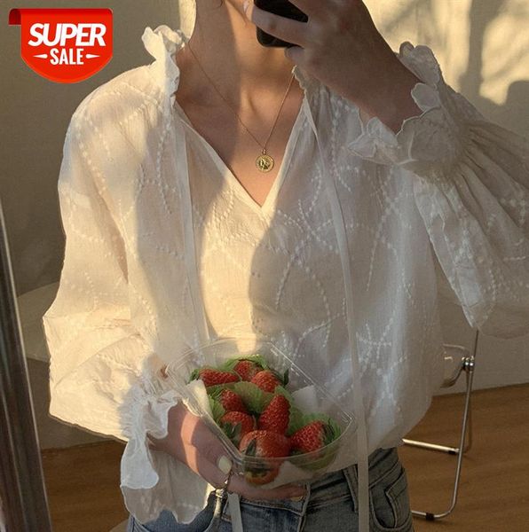 

huang zheng jacquard lace v-neck shirt women loose french sweet lantern sleeve c88520 #kg3q, Black;gray