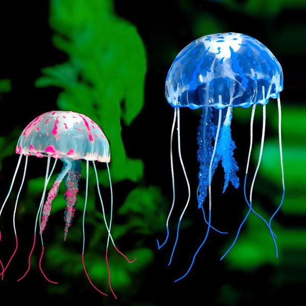 

decorations 2pcs glowing effect artificial jellyfish fish tank aquarium decoration silicon jelly tanks small ornament pink+blue lxy9