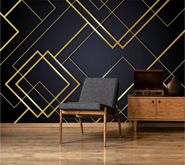 

wallpapers custom 3d mural modern minimalist golden line wallpaper stitching pattern geometric bedroom background wall decoration painting