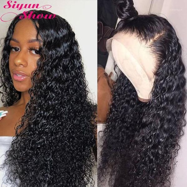 

siyun show 250% peruvian water wave wig 360 lace frontal pre plucked curly front remy human hair wigs for women 10a1, Black;brown