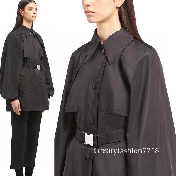 

women's trench coats 2021 women fashion clothes jackets triangle sign logo design brand long sleeve belt slim windbreaker, Tan;black