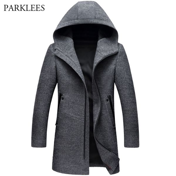 Männer Wollmäntel Jacken Winter Kaschmir Kapuzenjacke Mann Marke Herrenmode Oberbekleidung Warm Reißverschluss Mantel Woll Pea Coat 3XL 211122