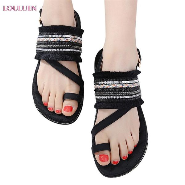 

sandal women national buckle strap flat open breathable bohemia character roman shoe plus size 35- 42 drop #0515 sandals, Black