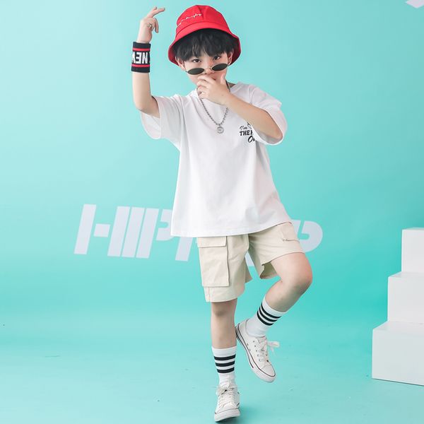 

stage wear kids white t shirt jogger short pants hip hop clothing outfitsfor girls boys jazz dance costume ballroom dancing ttzb, Black;red