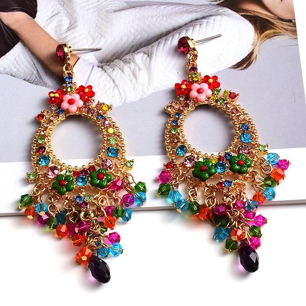 

dangle & chandelier design colorful crystal long beads chain handmade metal earrings high-quality luxury jewelry accessories for women whole, Silver
