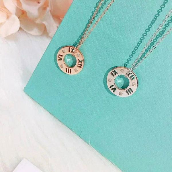 

pendant necklaces 1:1 real925 logo tif rome number shining round hollow necklace ladies high jewelry fashion brand gift, Silver