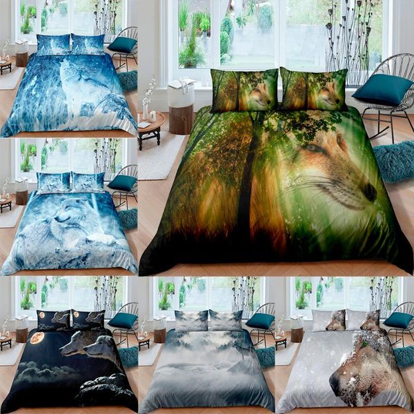 

bedding sets cool wolf comforter cover boy man duvet 3d printing set pillowcase single double  king size 2/3pcs bedclothes