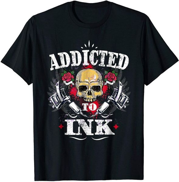 

addicted to ink t-shirt skull tattoo lover artist machine size s-5xl, White;black