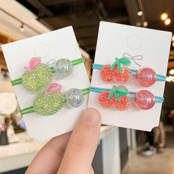 

hair accessories 2pcs/lot cute bright fruit ball princess headwear kids elastic bands children ropes girls baby headdress, Slivery;white