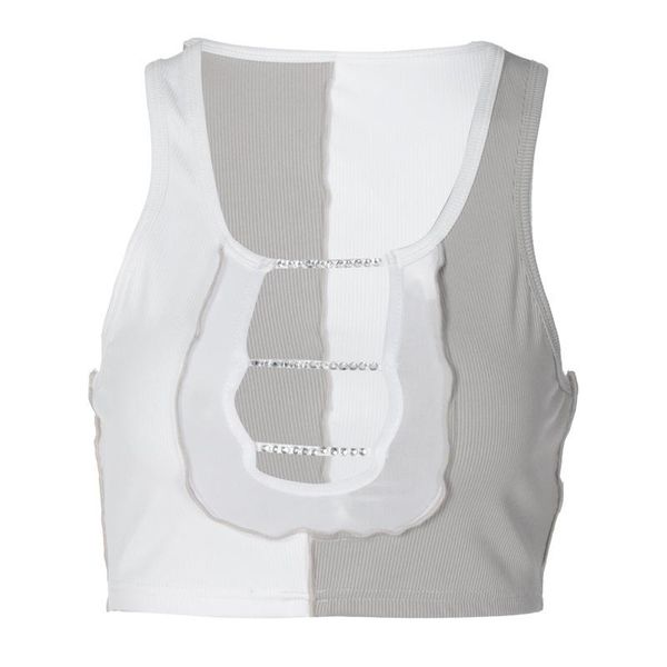 

women's tanks & camis mesh hollow out patchwork crop top, White