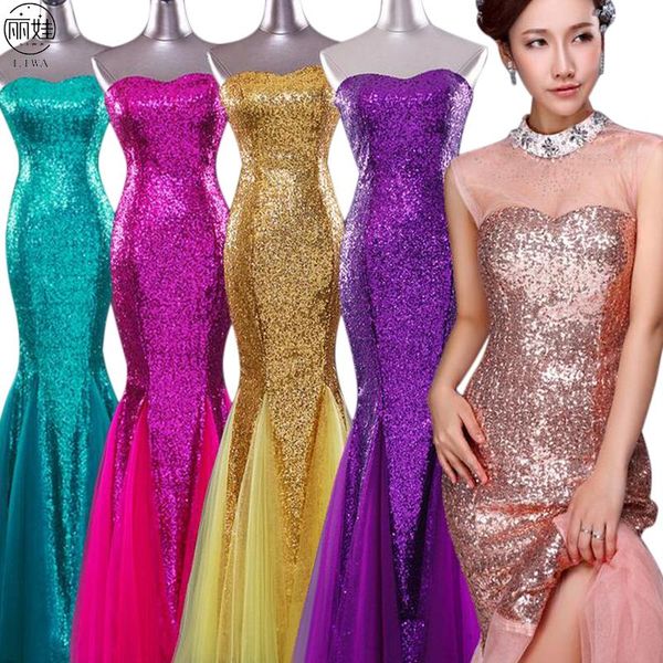 

party dresses sleeveless sequin tube eveing long slim mermaid dress simple floor-length wedding vestido de festa lf43, White;black