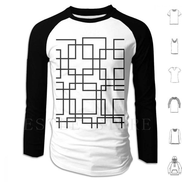 

geometric long sleeve hoodie, black and white, simple square, modern geometric pattern
