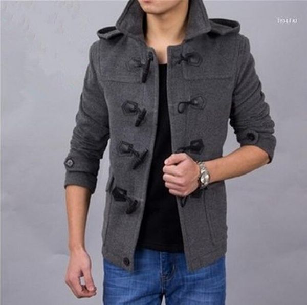 

s-3xl 2021 winter men fashion hooded horn han edition cultivate one's morality short thick wool coat1, Black