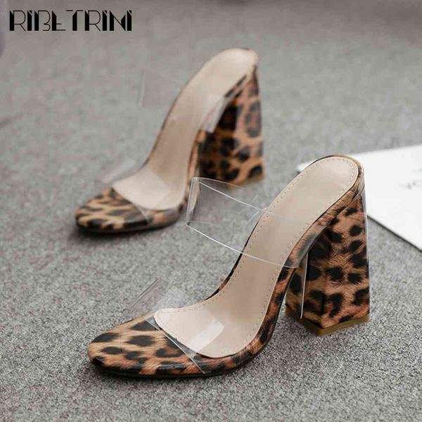

sandals ladies transparent pvc shoes fashion summer print heeled women slip-on leopard pumps, Black