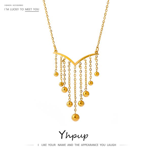 

yhpup statement tassel bead pendant neckalce gold stainless steel metal texture collar necklace fashion jewelry bijoux 2021, Silver