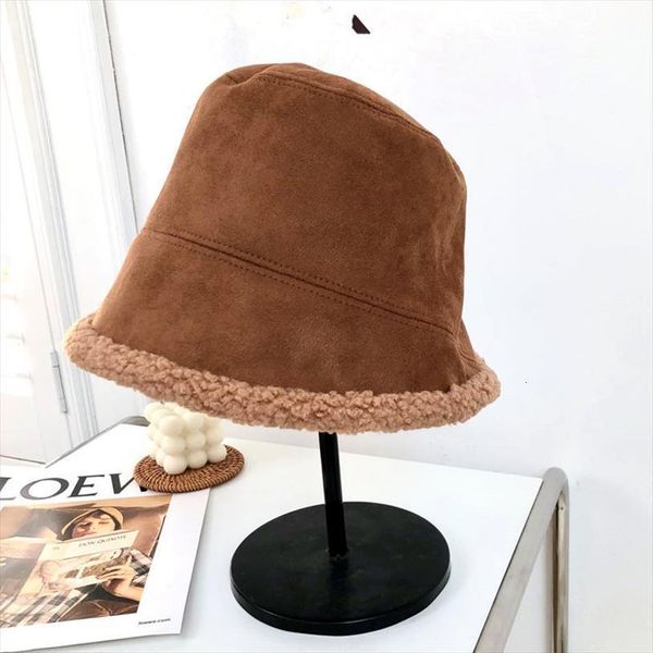 

bucket hat for women suede double sided with lamb hair cap plain panama outdoor hiking beach fishing sunscreen female bob, Blue;gray