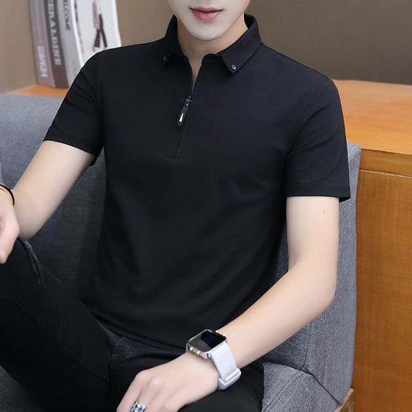 

2021 summer short sleeve t- lapel bottomed men's pure cotton korean casual polo shirt, Black