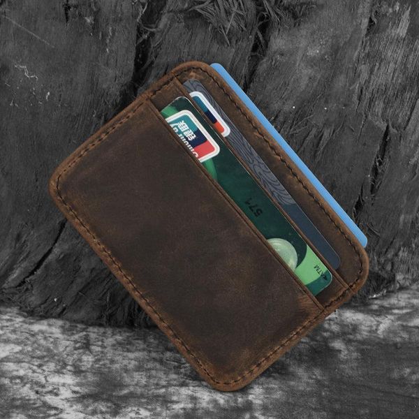 

card holders rock genuine leather thin case mens front pocket holder purse slim wallet men mini coin black, Brown;gray