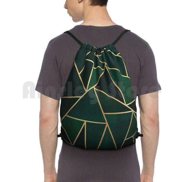 

backpack green & gold pattern drawstring bag riding climbing gym and