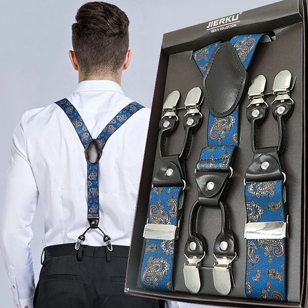 

125cm men's suspender braces high elastic leather belts suspenders adjustable 6 clip belt strap - red, Black;brown