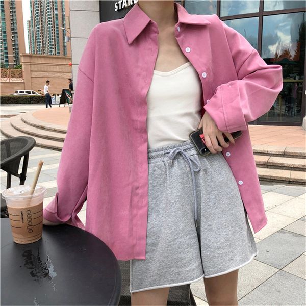 

regular casual basic solid chic shirts all match basewear loose stylish office lady streetwear gentle blouses 210421, White