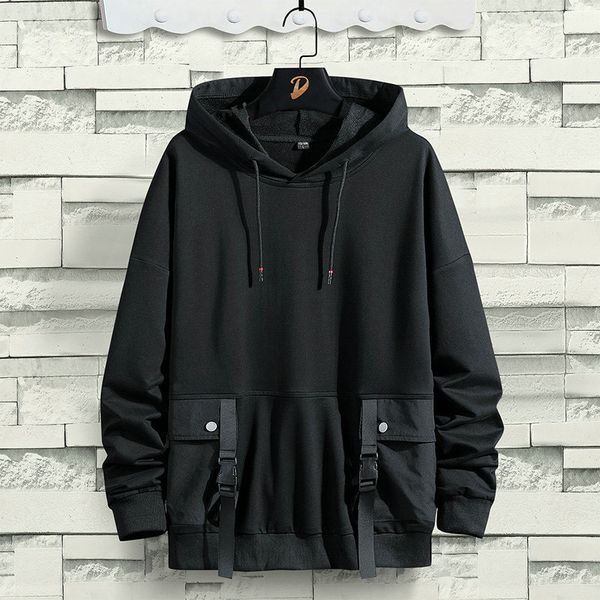 

hoodies hoodies streetwear hip hop pullover hooded male harajuku solid ribbons casual sweatshirts men, Black