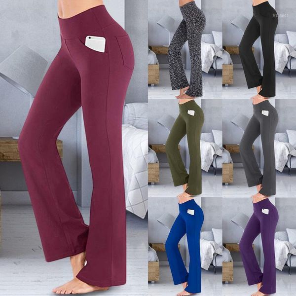 

yoga outfit women cotton ballet trousers girls high waist stretch bell-bottoms dance flare pants broad leg sport
