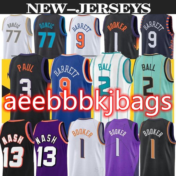 

lamelo 2 ball 77 doncic 9 barrett ewing 33 basketball jersey devin 1 booker steve 13 nash new blue white men top, Black;red