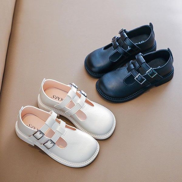 

flat shoes autumn girls leather children flats princess party dress school student toddler baby kids mary janes, Black;grey
