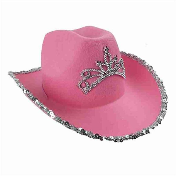 

letter cowboy hat women girl pink sequins tiara cowgirl cap wide brim holiday cosplay party western style, Blue;gray