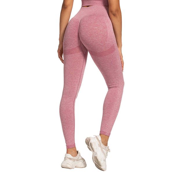 6 Cor Seamless Stretch Calças Esporte Casuais Pêssego Buttom Bodycon Leggings Cintura Alta Cintura Calças De Yoga Workout Cyclingwear 210604