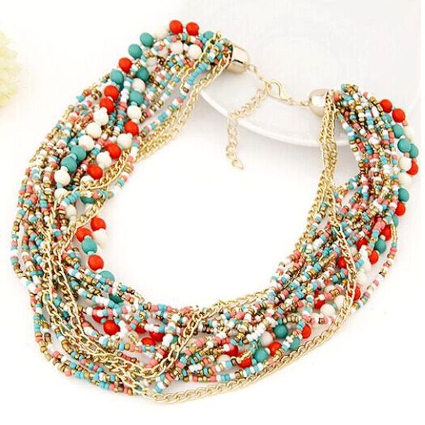 

chokers bohemia jewelry accessories ethnic 4 colors handmade beads statement multi layer elegant women beaded choker necklace boho, Golden;silver
