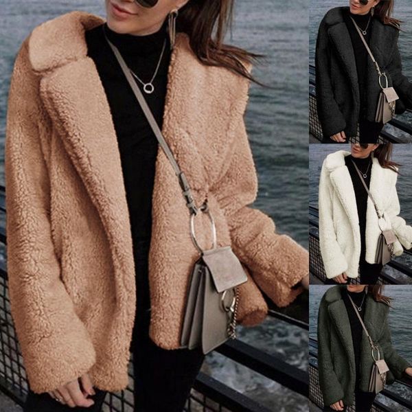 

women's fur & faux winter coats 2021 jacket women solid casual keep warm lamb coat female fashion slim xk2-52, Black