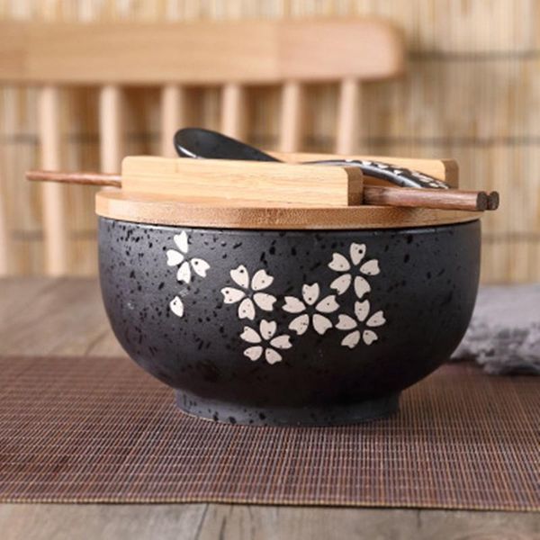 

bowls japanese bowl instant noodles tableware dining room salad soup ceramic with cover wooden chopstick spoon