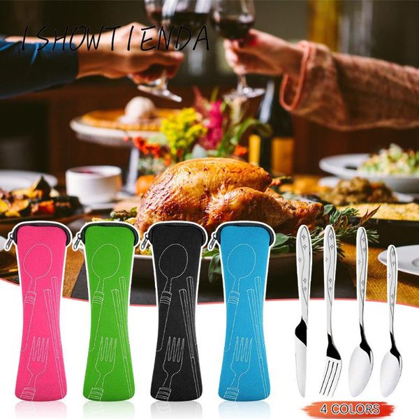 

dinnerware sets 4-piece stainless steel cutlery family meal practical outdoor travel camping life eating tableware accessories