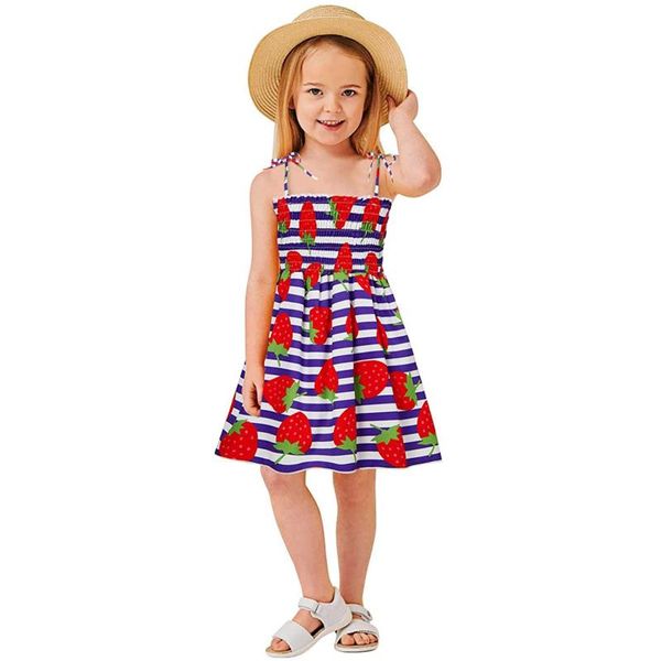 

girl's dresses summer dress baby kids girls sleeveless suspended flower print princess swing girl clothes costume#45, Red;yellow